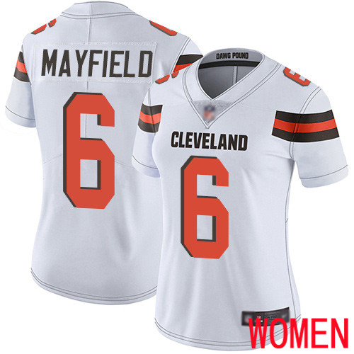 Cleveland Browns Baker Mayfield Women White Limited Jersey #6 NFL Football Road Vapor Untouchable->women nfl jersey->Women Jersey